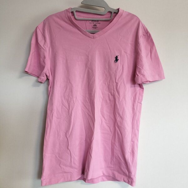 ポロ ラルフローレン XSサイズ ピンク Vネック 半袖 Tシャツ カットソー トップス コットン綿100% 春夏