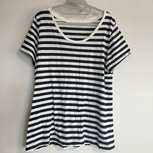 大きいサイズ 3L アベイルベーシック しまむら ネイビー×ホワイト ボーダー 半袖 Tシャツ カットソー 春夏 トップス