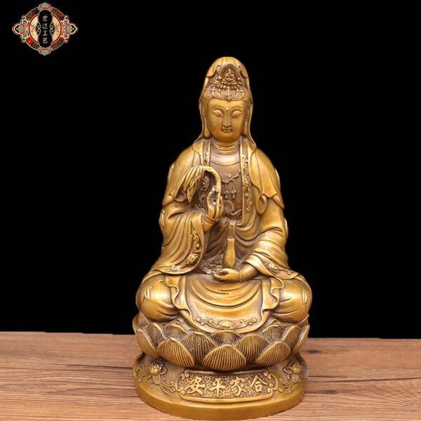 純真鍮製 精密彫刻 柳枝観音菩薩像 仏壇供養 家庭守護 開運風水 招財安寧 高級置物 坐蓮観音菩薩仏像 銅製 仏像 収蔵品放出