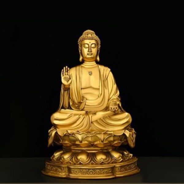 大日如来 仏像 置物 純真鍮製 蓮華座 坐像 家庭用 供養用 天壇風 黄銅製 仏壇 開運招財 インテリア コレクション 収蔵品