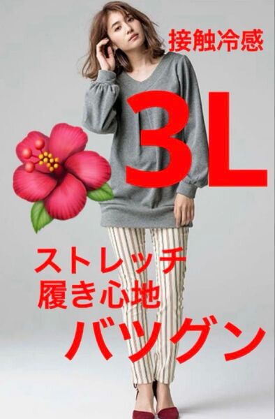 3Lスキニーパンツ 着痩せします ストレッチ履き心地バツグン 楽ちん 薄手 夏向き 大きいサイズ オールシーズン ストライプ 新品