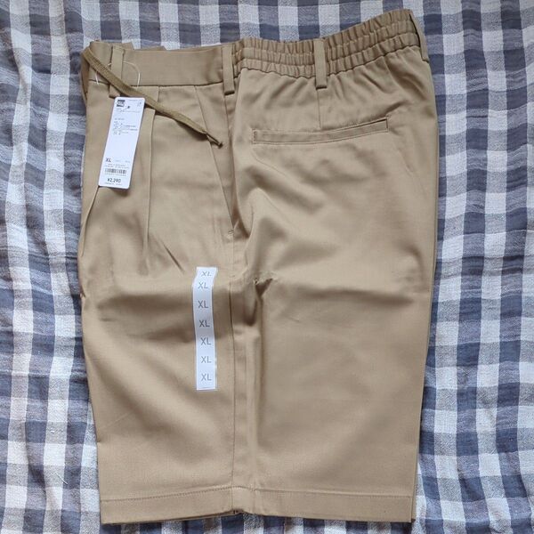 GU メンズ タックワイド ハーフパンツ XL ベージュ 未使用