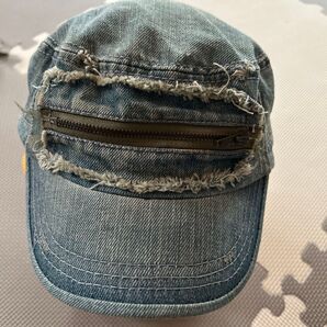 デニム ワークキャップ ダメージ加工 ブルー系