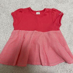 プティマイン 半袖Tシャツ チュニック 赤ギンガムチェック 80cm