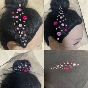 ラインストーンのヘアアクセサリー ピンク ハンドメイド
