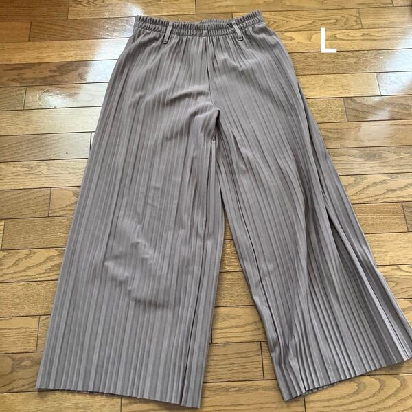 プリーツ ワイドパンツ 秋用 裏起毛 レディース ズボン パンツ L