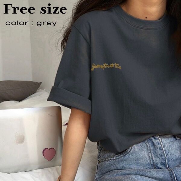 ワンポイント グレー 夏Tシャツ レディース 半袖 Tシャツ おしゃれ クルーネック ゆったり 半袖 トップス サラサラ 快適