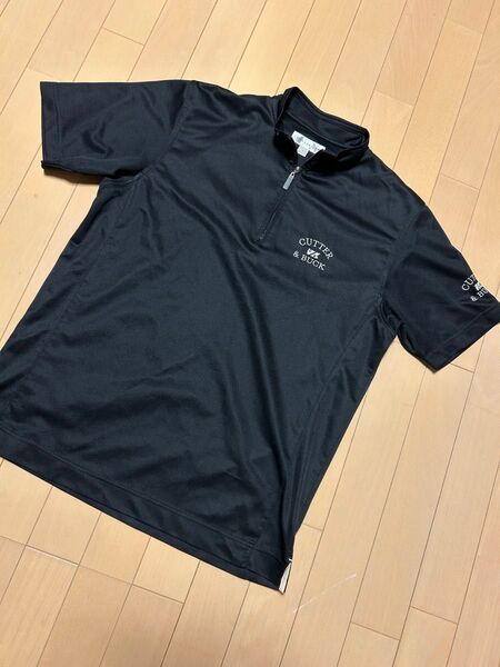 美品★CUTTER&BACK★カッターアンドバック★ゴルフ半袖ポロシャツ★黒★M★ジップアップポロシャツ★スタンドカラーポロシャツ