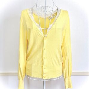 元値5000円弱 完売品 ROPE' PICNIC ロペピクニック イエロー レース Vネック カーディガン 黄色 アウター