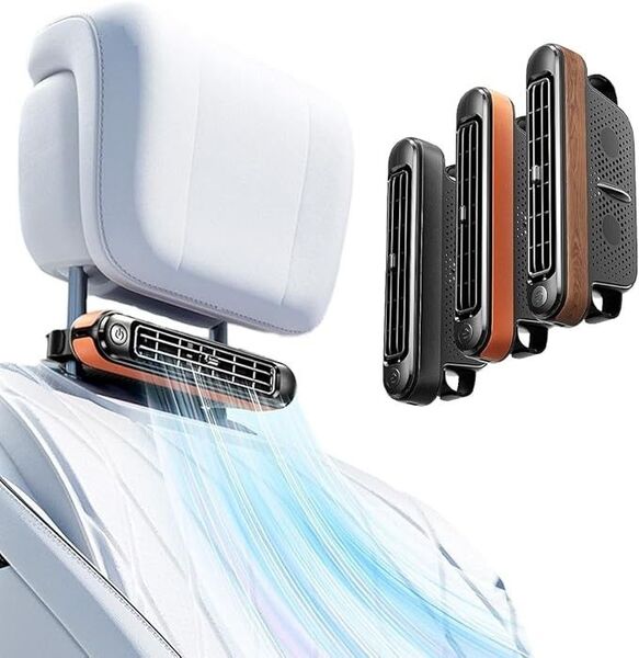 ヘッドレストファン 車用扇風機 座席ファン カークーラー USB給電 3段階調整 (レザーブラック)