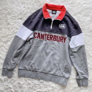 CANTERBURY カンタベリー ロゴ ハーフジップ スウェット トレーナー Mサイズ グレー コットン