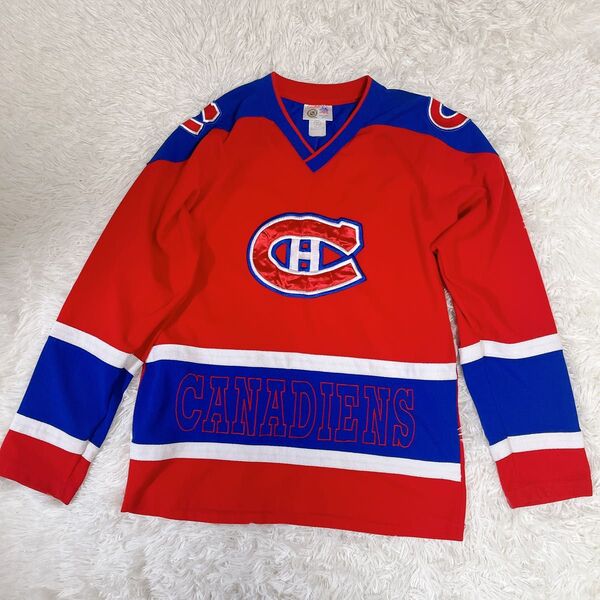 NHL モントリオール・カナディアンズ ゲームシャツ LGサイズ レッド アイスホッケー Montreal Canadiens