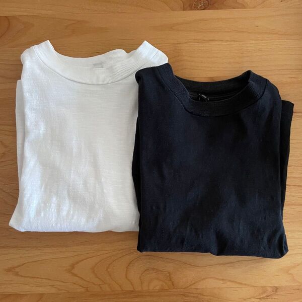 ユニクロ スラブハイネックT(半袖)Mサイズ ホワイト&ブラック セット UNIQLO トップス Tシャツ
