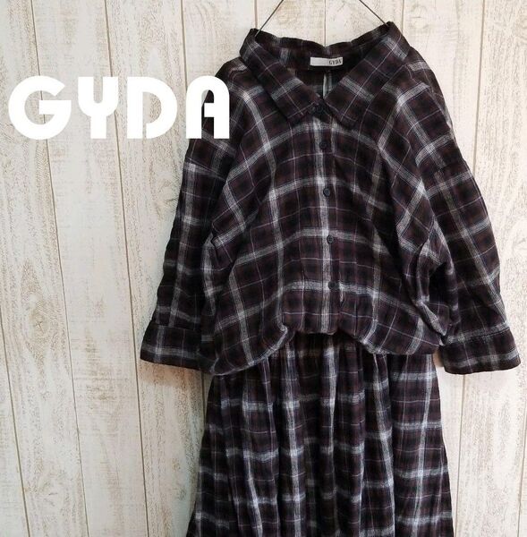 GYDA チェックカシュクールロングシャツワンピ