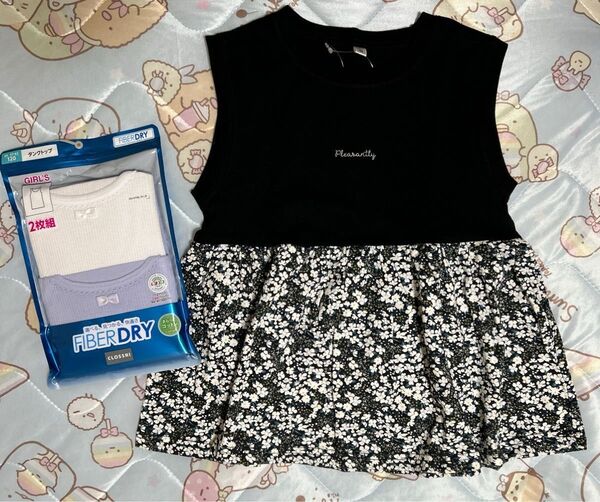 新品未使用 女の子 セット ノースリーブ 肌着 まとめ かわいい 花柄 肌着 カットソー 子ども服 キッズ 120