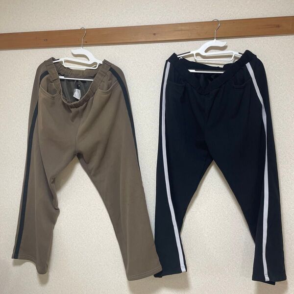 サイドラインパンツ 2枚セット ブラウン ブラック 裏ボア生地 ポケット付き