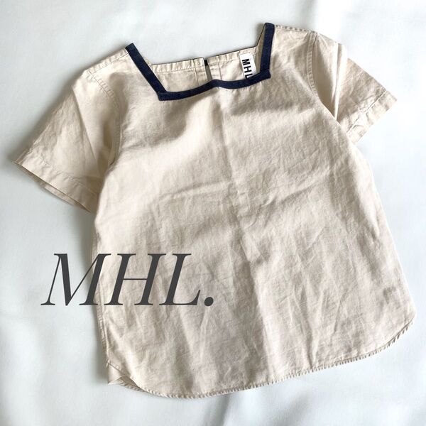 MHL. エムエイチエル マーガレットハウエル スクエアネック コットン プルオーバー トップス 半袖 カットソー