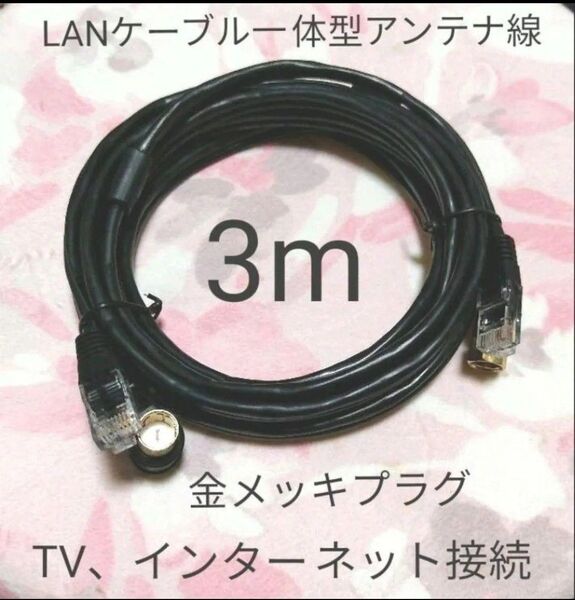 アンテナケーブル LANケーブル 一体型 新品 同軸ケーブル 3m アンテナ線 テレビ線 映像ケーブル テレビケーブル TV線