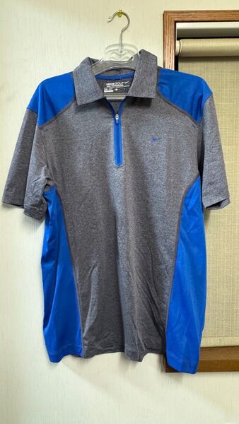 【送料無料】NIKE GOLF メンズ ゴルフウェア ハーフジップシャツ L グレー×ブルー 中古