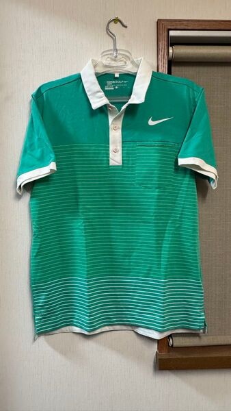 【送料無料】NIKE GOLF メンズ ゴルフウェア ポロシャツ L グリーン ボーダー中古
