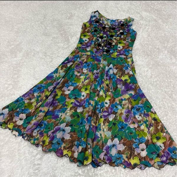 ZELU ゼル ☆ ノースリーブワンピース 花柄ワンピース マルチカラー