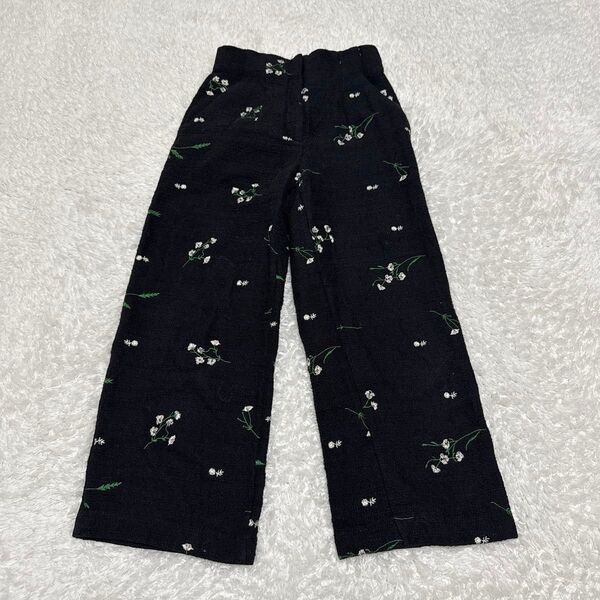 ZARA ザラ ☆ エンブロイダリーテクスチャーパンツ Sサイズ 黒色 刺繍 花 ブラック