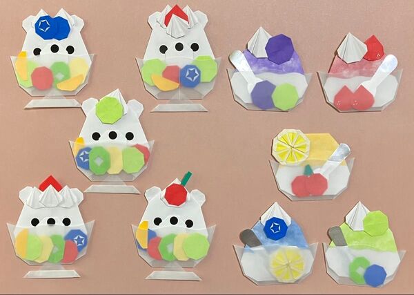 折り紙 ハンドメイド 夏 かき氷としろくまさん 壁面飾り