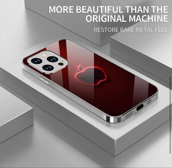 iPhone16 保護 ケース カバー 強化ガラス 防指紋 加工 赤いボディに発光したリンゴ やはり アイフォンにはリンゴが似合う