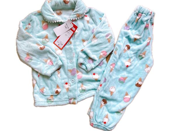新品 あったか保湿パジャマ ファイバーヒート アイス柄 120女の子 前開き ルームウェア部屋着