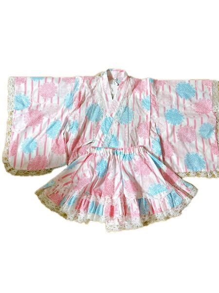 新品 Red Pony 花柄 ピンク 甚平 浴衣 サイズ100cm スカート 甚平 女の子 浴衣 花柄 女児
