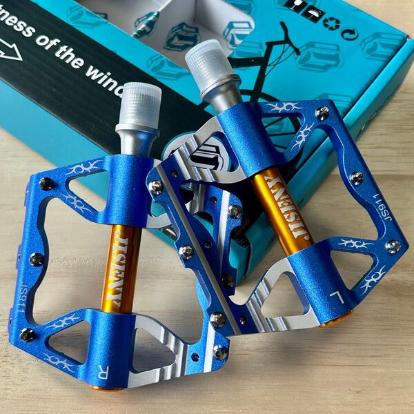 【新品】JISENYフラットペダル ブルー 自転車ペダル