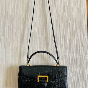 【美品】PASCALE CROCHON ハンドバッグ ショルダーバック2wayレザーブラック フォ-マル ブラック