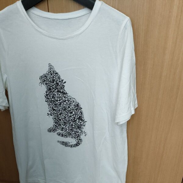 花柄猫イラスト綿Tシャツ ワコール Lサイズ
