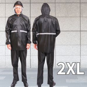 【2XL】レインコート 上下 メンズ ブラック かっぱ 雨具 自転車 バイク 黒