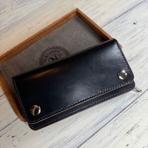 【トラッカーウォレット ロング 2層】 ホースバット 茶芯 シルバー TALON 本革 ブラック