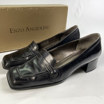 即決 ENZO ANGIOLINI 23.5㎝位 エンゾーアンジョリーニ ローファー 6.5 ブラジル製 黒系 ブラック ヒール 本革 レザー スクエアトゥ_画像1