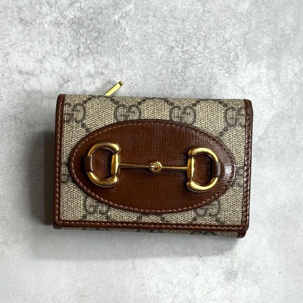 GUCCI グッチ / ホースビットコンパクトウォレット 三つ折り財布 ミニ財布 レザー GGスプリーム ブラウン ゴールド
