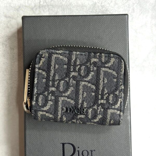 【付属品完備】 DIOR ディオールオム / オブリークスモールジップコインケース 小銭入れ ジャガード レザー ブラック