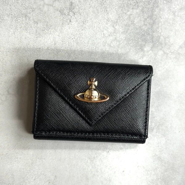 Vivienne Westwood ヴィヴィアンウエストウッド / サフィアーノレターウォレット 三つ折り財布 ブラック
