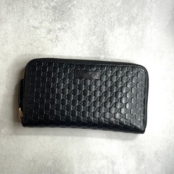 GUCCI グッチ / マイクロシマジップアラウンドウォレット 長財布 ラウンドファスナー シマレザー ブラック 449391