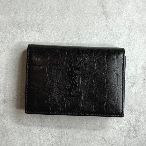 SAINT LAURENT サンローラン / カサンドラクロコカードホルダー カードケース 名刺入れ クロコ型押しレザー ブラック
