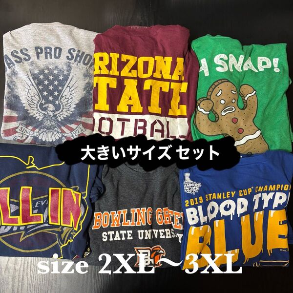 【古着】半袖Tシャツ 6枚セット 2XL〜3XL USA製 アメリカ古着 大きいサイズセット スポーツ系 プリント 1枚800円
