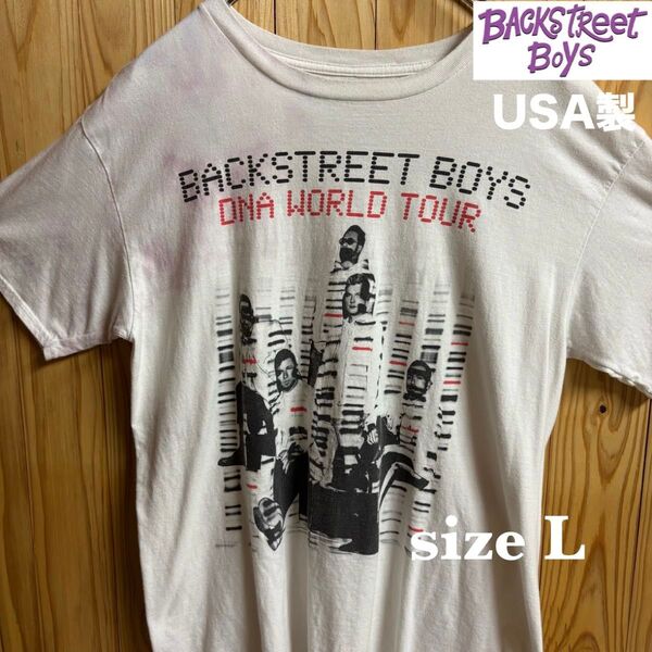 【古着】BACK STREET BOYS(バックストリートボーイズ)半袖Tシャツ L 白 バンドT US古着 両面プリント ツアー