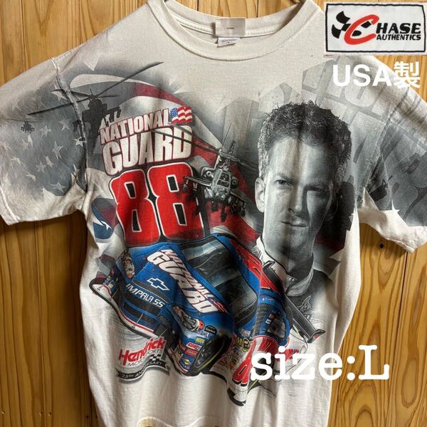 【古着】HASE AUTHENTICS(ハセ・オーセンティックス)半袖Tシャツ L 白 USA製 レーシング 両面プリント00's