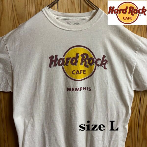 【古着】HardRockCAFE(ハードロックカフェ)半袖Tシャツ L 白 ヴィンテージ バックプリント USA製 アメリカ古着