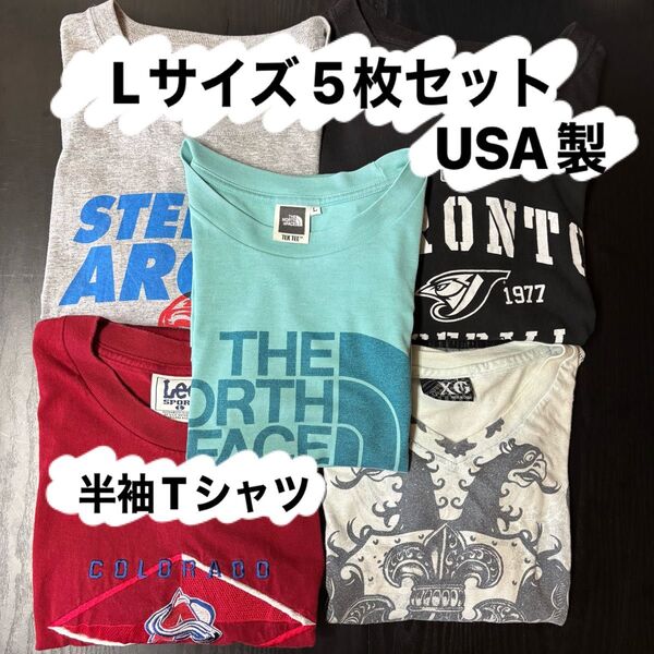 【古着】半袖Tシャツ L 5枚セット USA製 アメカジ ノースフェイス Lee MLB プリント アメリカ古着 1枚1,000円