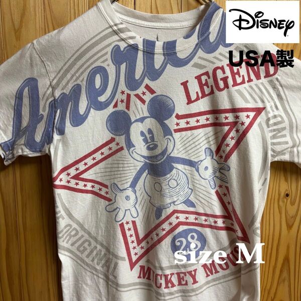 【古着】Disney(ディズニー)半袖Tシャツ M 白 USA製 Hanes ミッキー ヴィンテージ 00's アメリカ古着