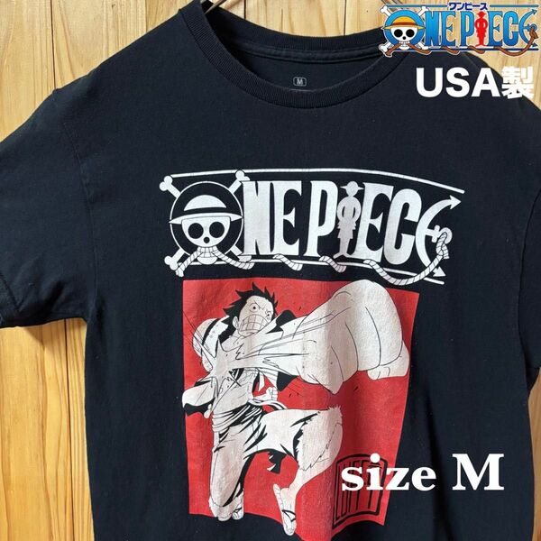 【古着】ONE PIECE(ワンピース)半袖Tシャツ M 黒 USA製 アニメT 人気Tシャツ アメリカ古着 ルフィ