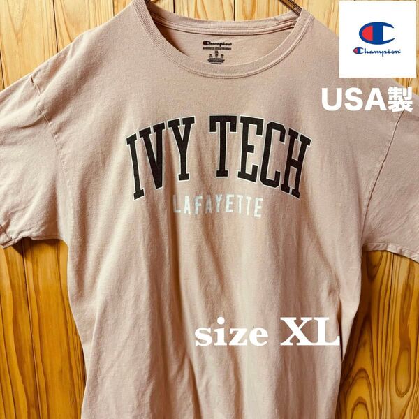 【古着】champion(チャンピオン)半袖Tシャツ XL ピンク USA製 カレッジロゴ アメカジ アメリカ古着