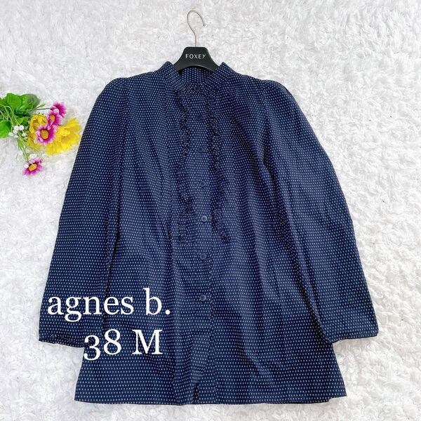 美品☆agnes b.アニエスベー☆フリルブラウス ネイビー×小花柄 38 M